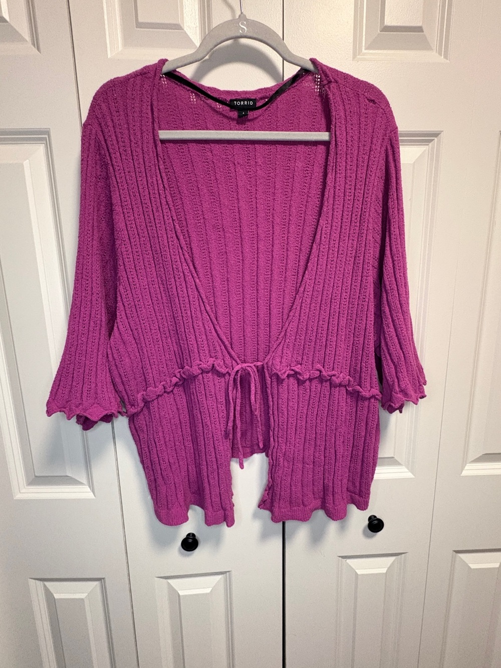 torrid Magenta Ribbed Tie-Front short sleeve Cardigan